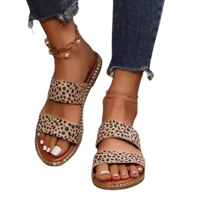 Foreign Trade 2025 Summer European and American New Leopard Print Large Size Slippers Women Wear Broadband Flat Bottom Cool Slippers Slippers