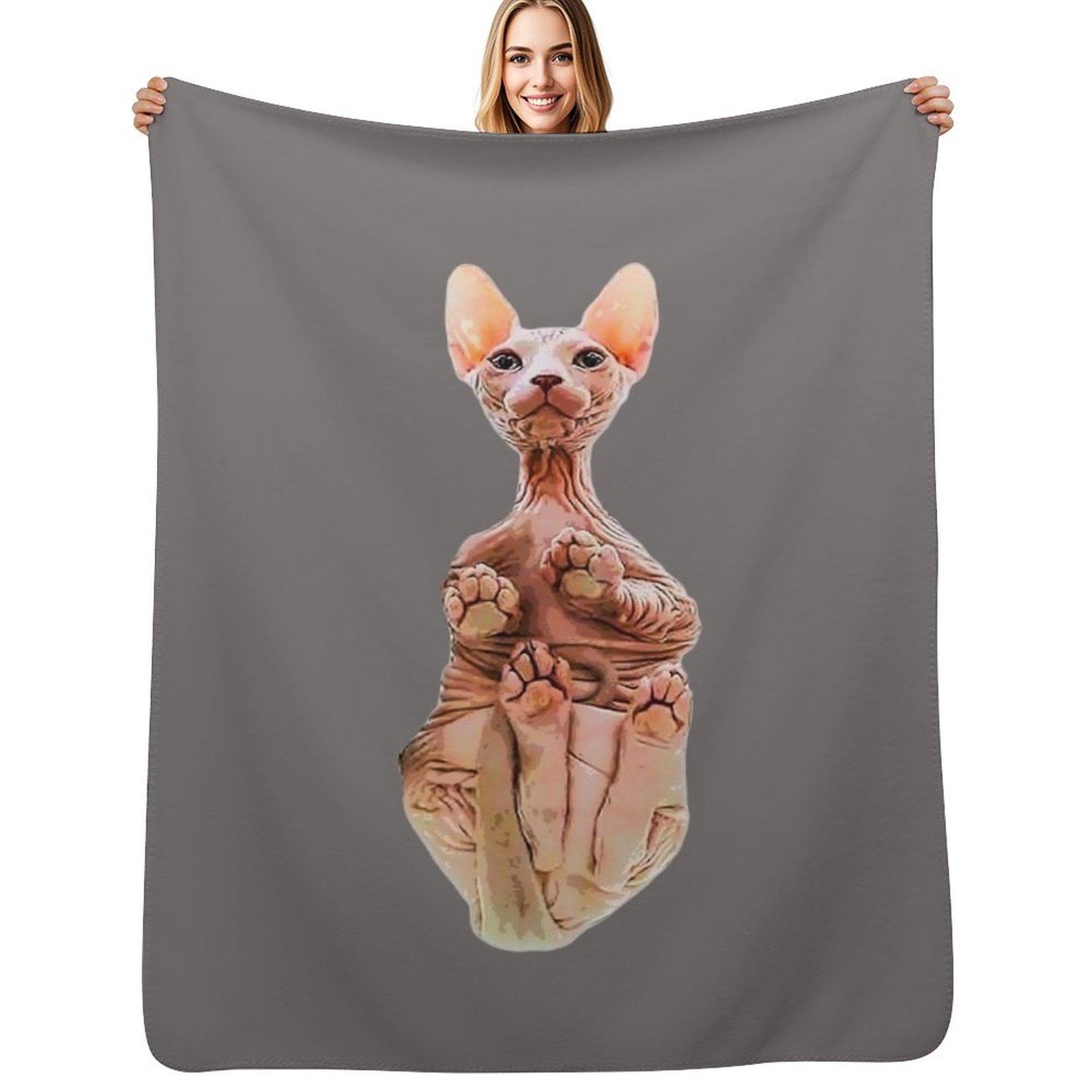 Sphynx Cat Kitten Look at my paws Throw Blanket Cozy Throw Blanket for Bed Sofa Chair Size: 75*100cm, Weight: 230 GSM