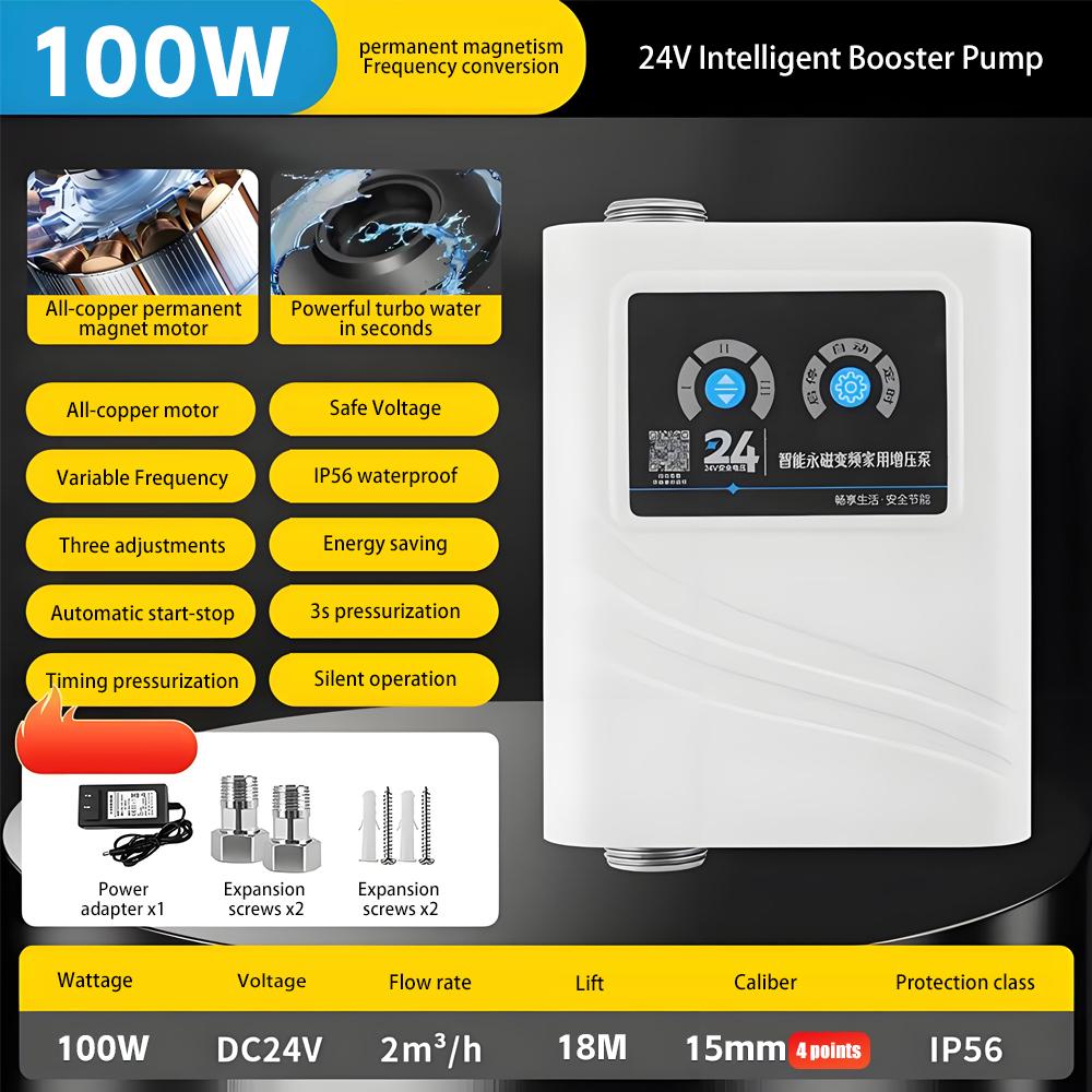 

24V Water Heater Pressure Pump Household Fully Automatic Water Booster Pump Shower Smart Pressure Pump Pipe Boosting Pump 24V-100W-4F
