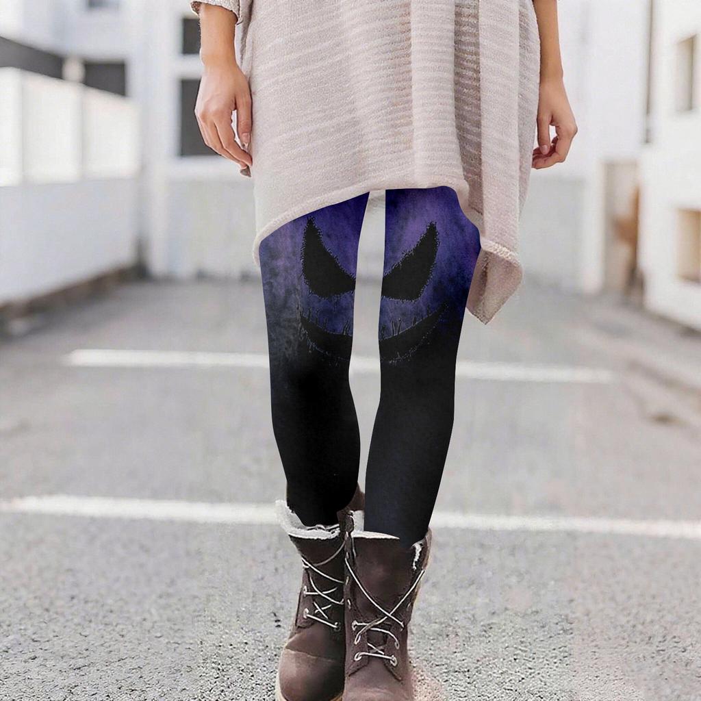 Damen Casual Mode Outdoor Halloween Bedruckte Slim Elastische Yogahose Cropped Hose