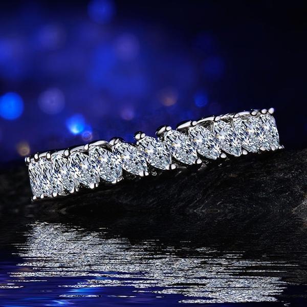 Modeschmuck Damen Silberton Markise-Schliff Weißer Saphir Eternity Ring Größe 6 7 8 9 10