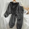"Women's Large Sports-Style Three-Piece Tracksuit: Hooded Sweatshirt, Suspenders, and Cuffed Long Pants for Spring/Autumn"
