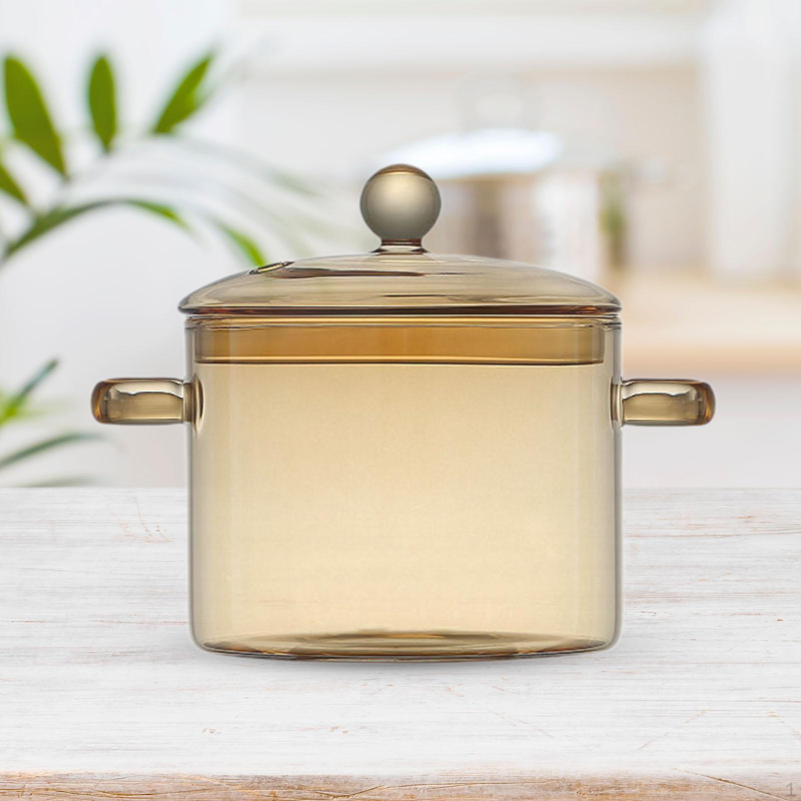 

Прозрачная стеклянная кастрюля с ручкой и крышкой для универсального приготовления пищи clear brown 1300ml