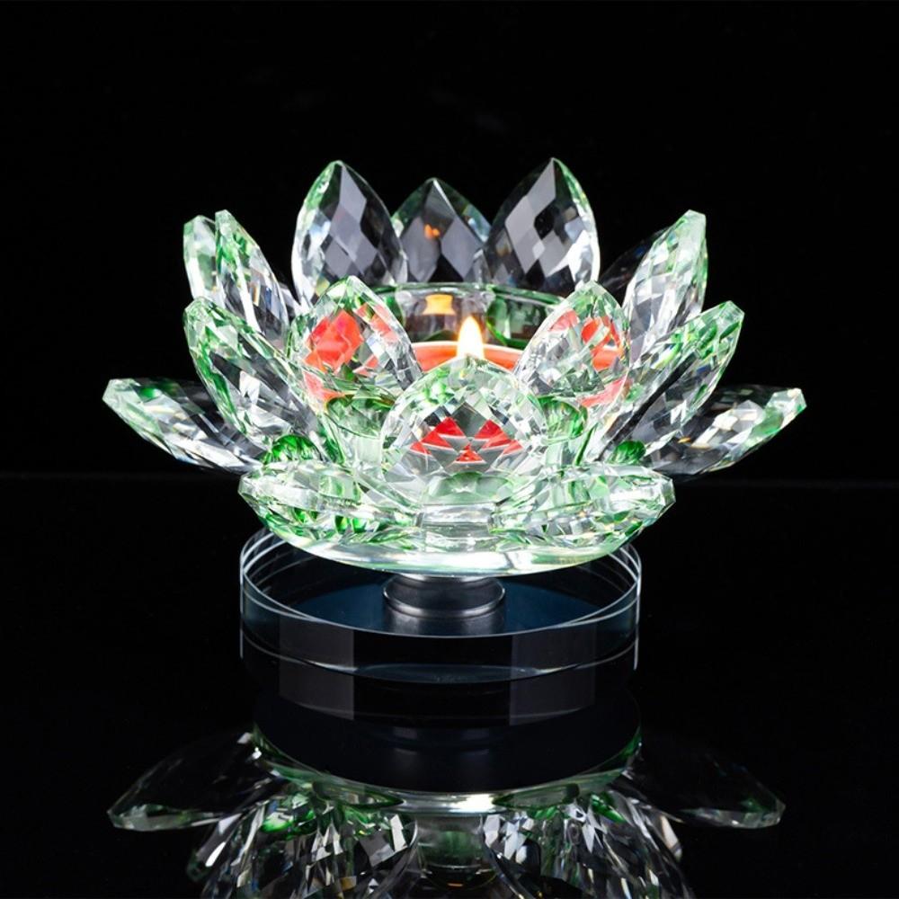 Glass Crystal Lotus Candle Holder Hoom Decor Lotus Figurines Candle Stand  Party