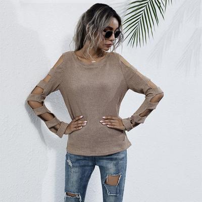 Moda Casualowe Bluzki Koszule Odzież Moda Vintage Elegancki Casual Jesień Bez ramiączek Wyszczuplający Sweter Kobiety Pusty Długi rękaw Bazowy Dzianinowy Sweter