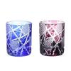 Takumibifu Dinner Luxe Kiriko Pair Glass Cup Rock Glass 70xH90mm 210cc Ranbori Komon Blue & Purple