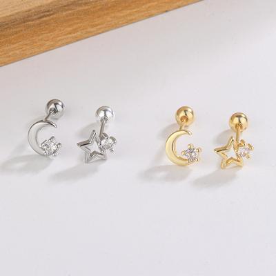 Cute Asymmetric Star Moon Stud Earrings For Women Minimalist Small Versatile Student Unique Jewelry