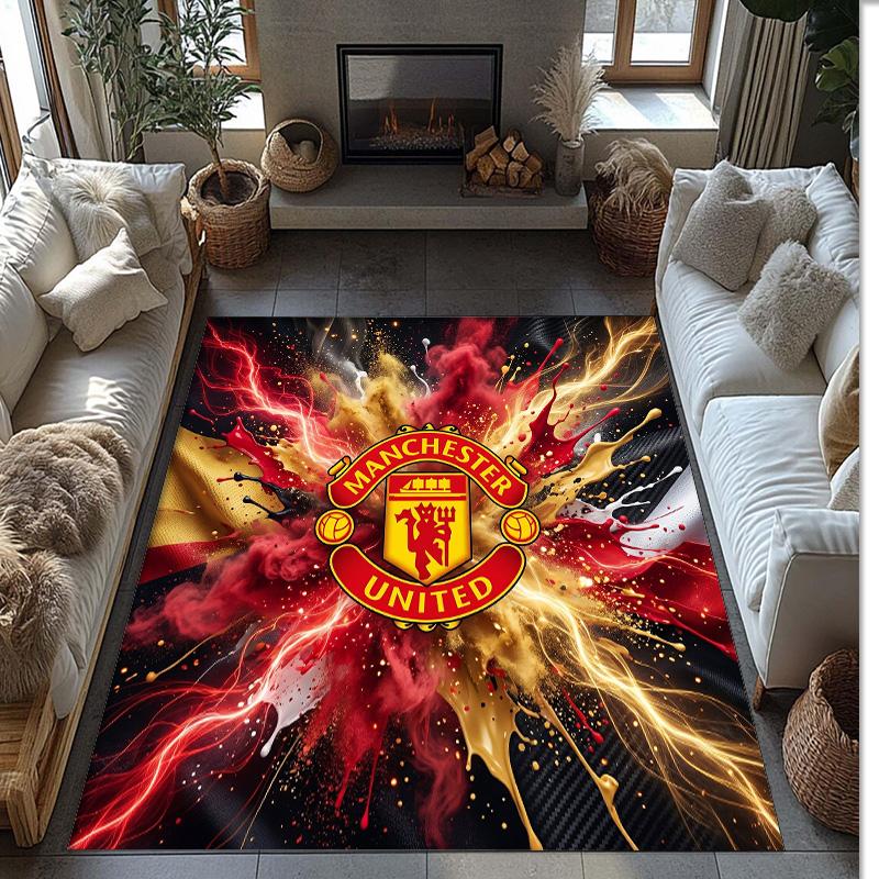 Tappeto in Flanella Stampato Manchester United Antiscivolo Morbido Poliestere Tappeto per Pavimento Tappetino Decorativo per Interni per Camera da Letto Soggiorno Divano