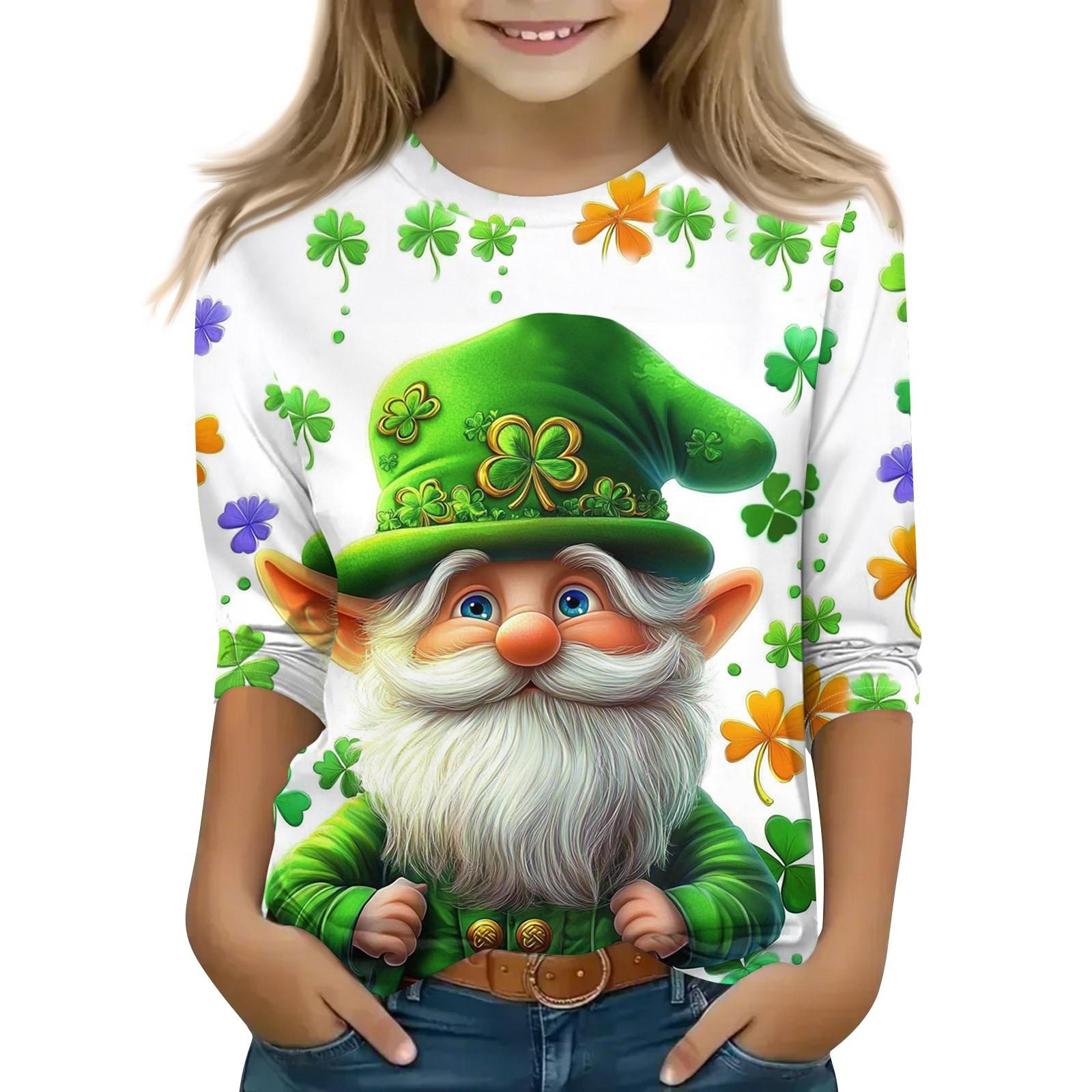 

Топы с принтом для девочек 5-16 лет с круглым вырезом и рукавами 3/4 Футболки Модные топы Наряды Футболки 140 белый