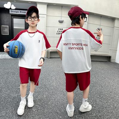 Boys' Suit Children's Sports and Leisure Letter Color Short Sleeved T-shirt