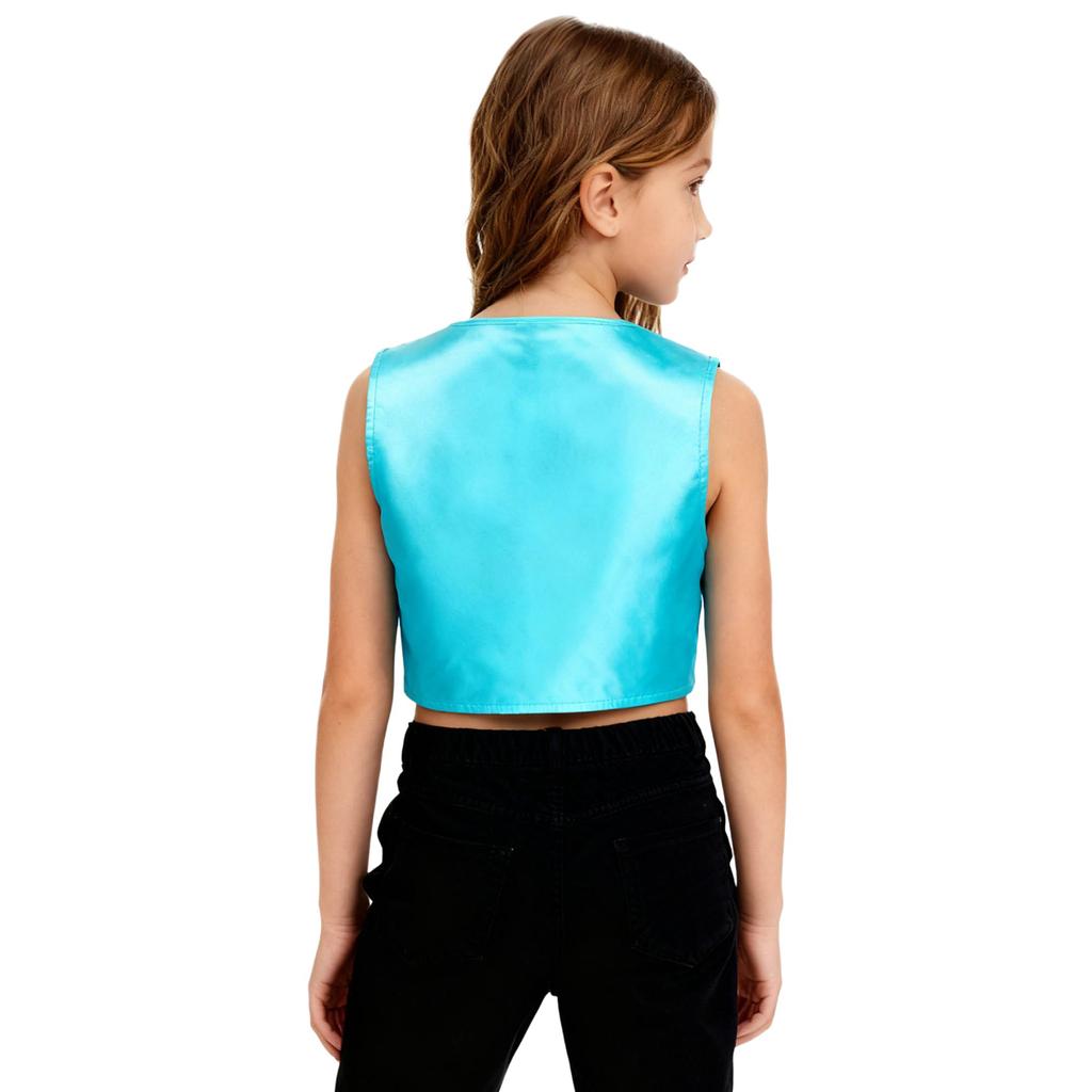 Costume da Bambina Anni '70 Disco Paillettes Lucide Girocollo Top Metallizzato Senza Maniche