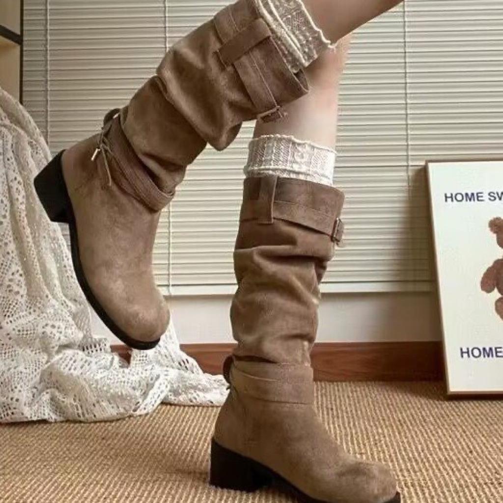 Retro British style but knee thick heel boots new summer height increase and thin knight boots