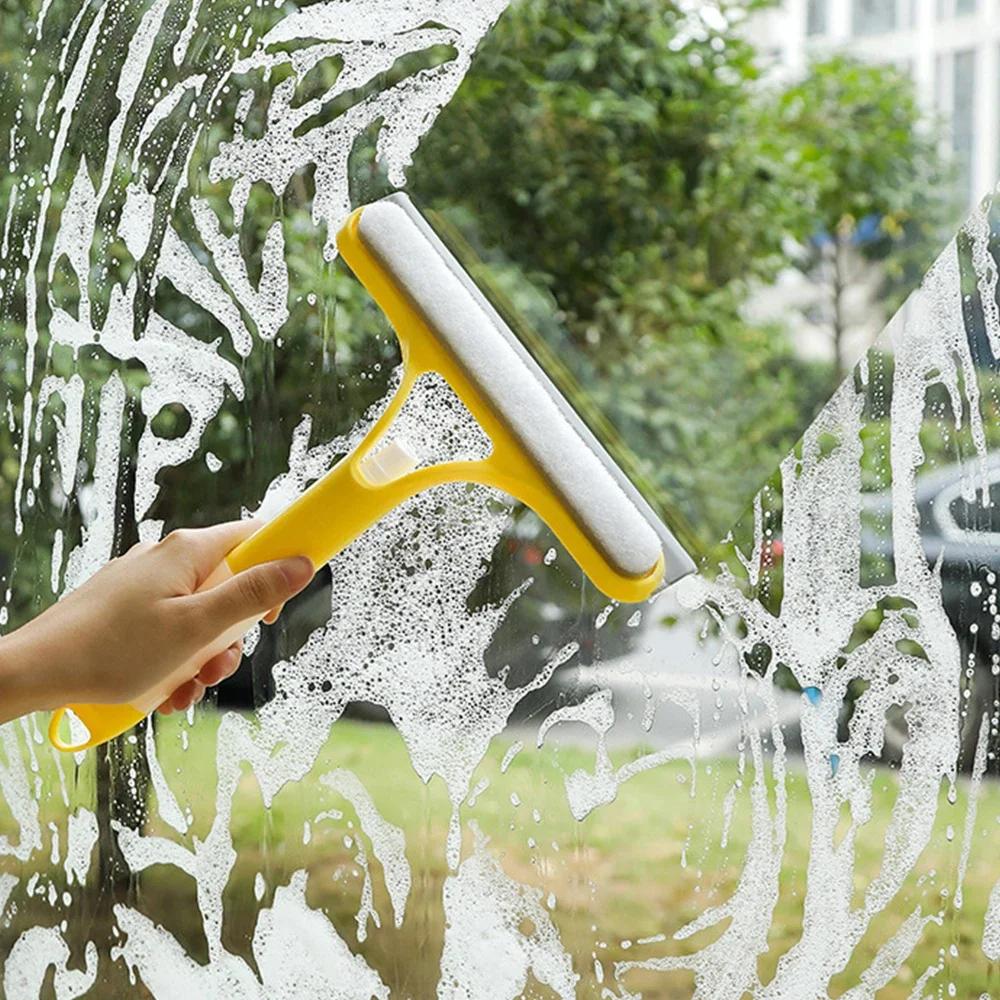 3 In 1 Window Cleaning Squeegee Multi Function Glass Mirror Wiper with Spray Bottle Microfiber Scrub Household Car Cleaner Tools