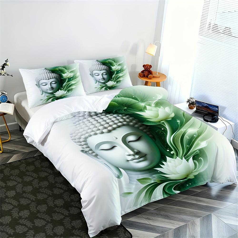 3-teiliges Buddha-Bettbezug-Set Meditations-Buddha-Statuen Muster Bettwäsche-Set Ohne Füllung Für Schlafzimmer Wohnheim Zimmer Heimdekoration Für Erwachsene
