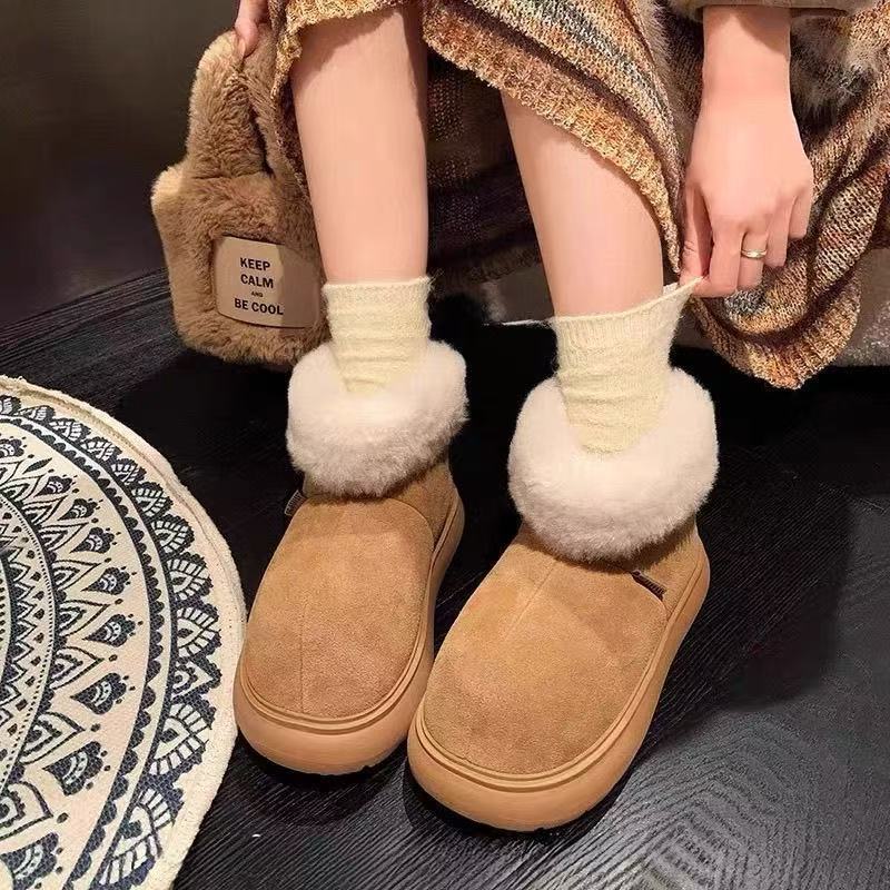 Big head snow boots Mao Mao winter new thickened extra thick wasteland wind warm cotton shoes