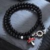 Niche Design Enamel Dripping Oil Red Small Mushroom Pendant Black Agate Beaded Necklace High-End Light Luxury Accessories