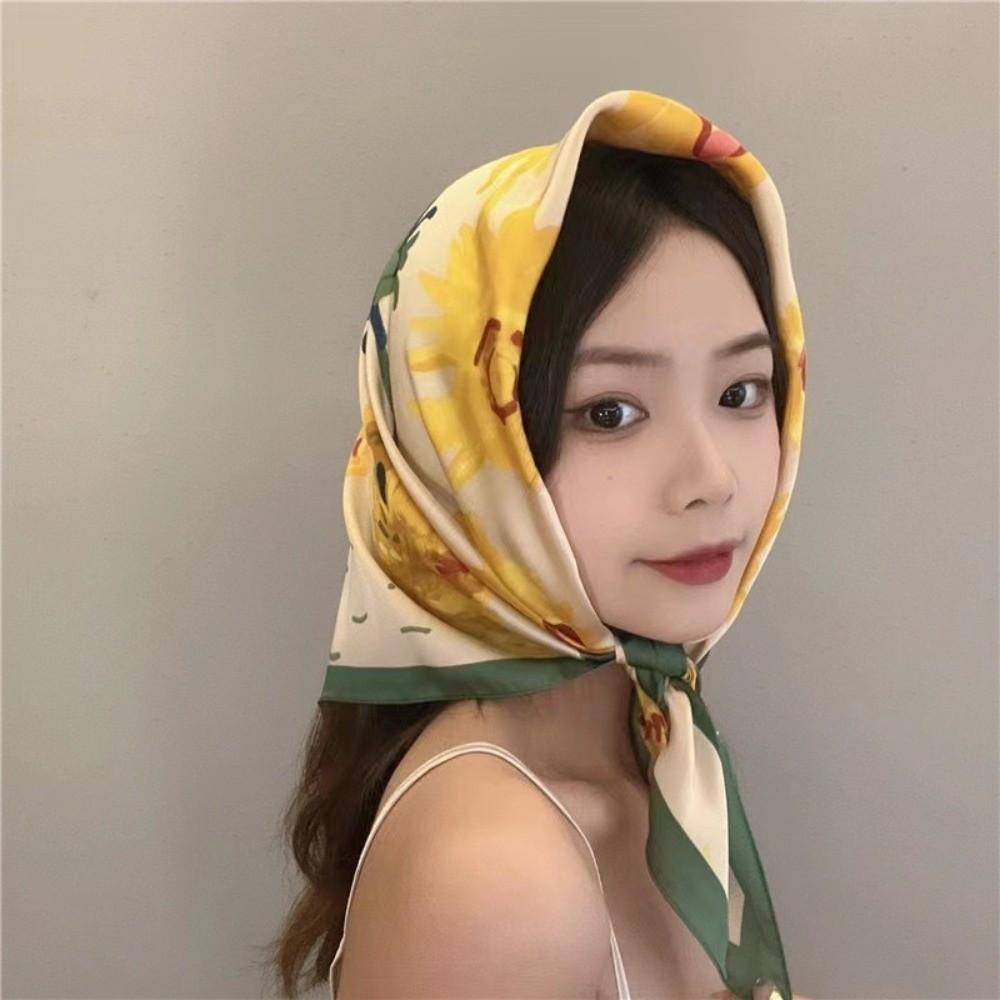 Lightweight Breathable Silk Scarf Soft Satin French Style Headscarf  Women