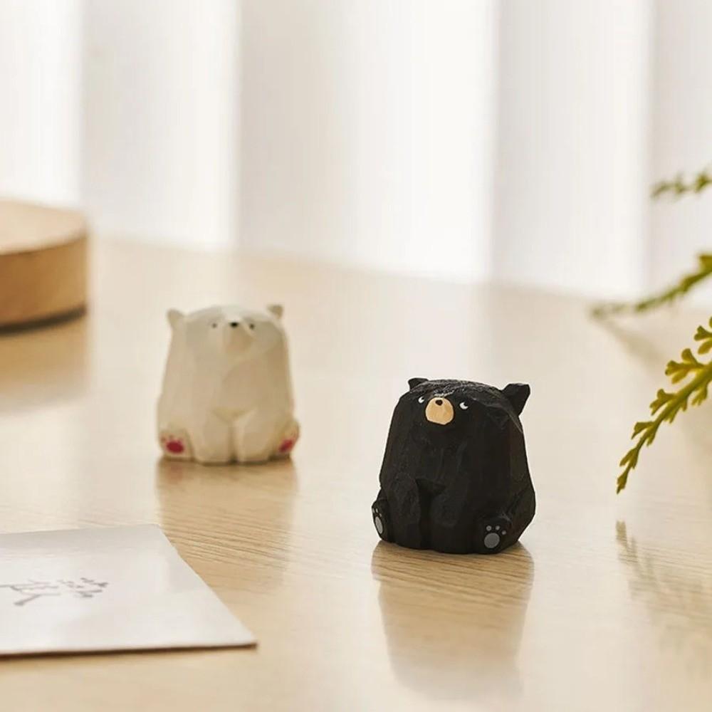 Mini Hand Carved Bear Figurines Solid Wood Polar Bear Crafts Small Chair Ornaments Table Decorate