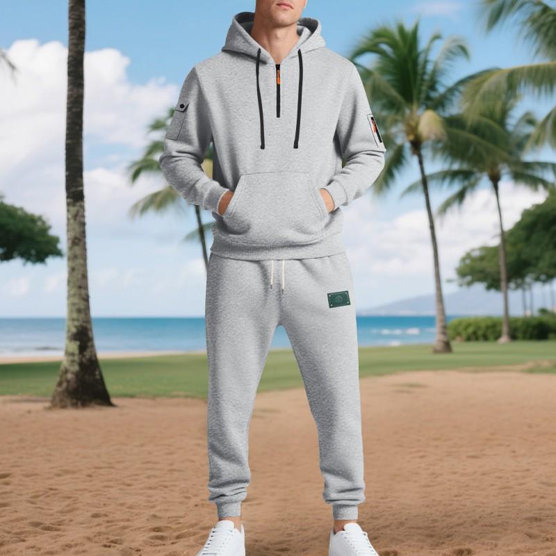Herren Winter Warm Fleecegefüttert Lässig Arbeitskleidung Set Kapuzenpullover Hose Sportlich Streetwear
