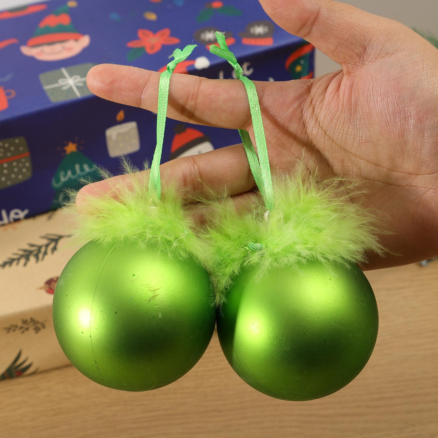 

1/6pcs Green Plush Christmas Ball Fur Xmas Tree Ornaments Fluffy Plush Design Decorations Home Festive Party Props Supplies 1pc зелений
