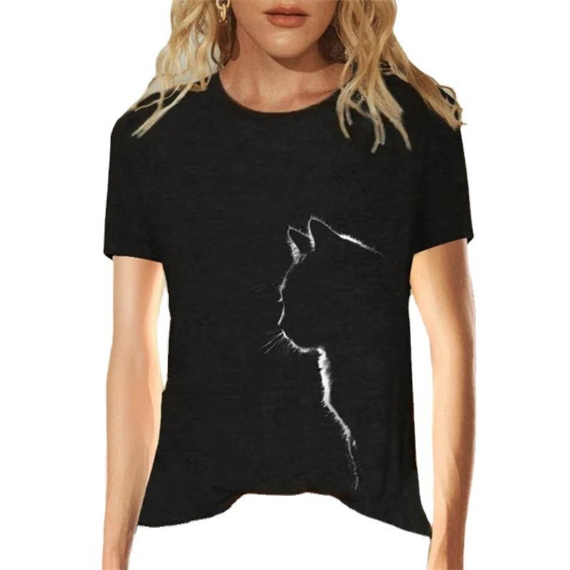 

Animal Cat Loose Round Neck Trend Women s Casual Fashion T-shirt for Women Tee Shirts 6XL