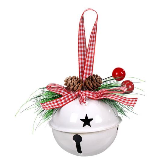 Christmas Bell Ornaments with Pinecones Berries Plaid Bow Rustic Metal Jingle Bells Xmas Tree Hanging Decor for Holiday Door Window Tree Party Decor