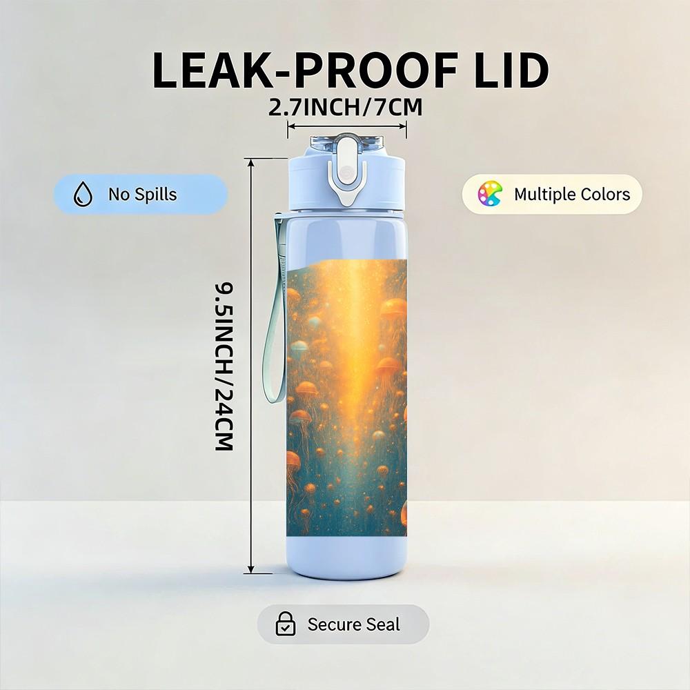 1PC Sunset Forest Light Beam Scene Print 750ml Color Plastic Sports Water Bottle Leakproof Flip Straw Lid Suitable for Sports Office Home Use