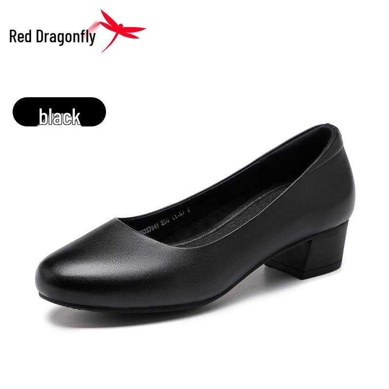 Red Dragonfly Women s Black Genuine Leather Loafers - Soft Sole Chunky Heel Shoes for Autumn/Winter. 40 чёрный