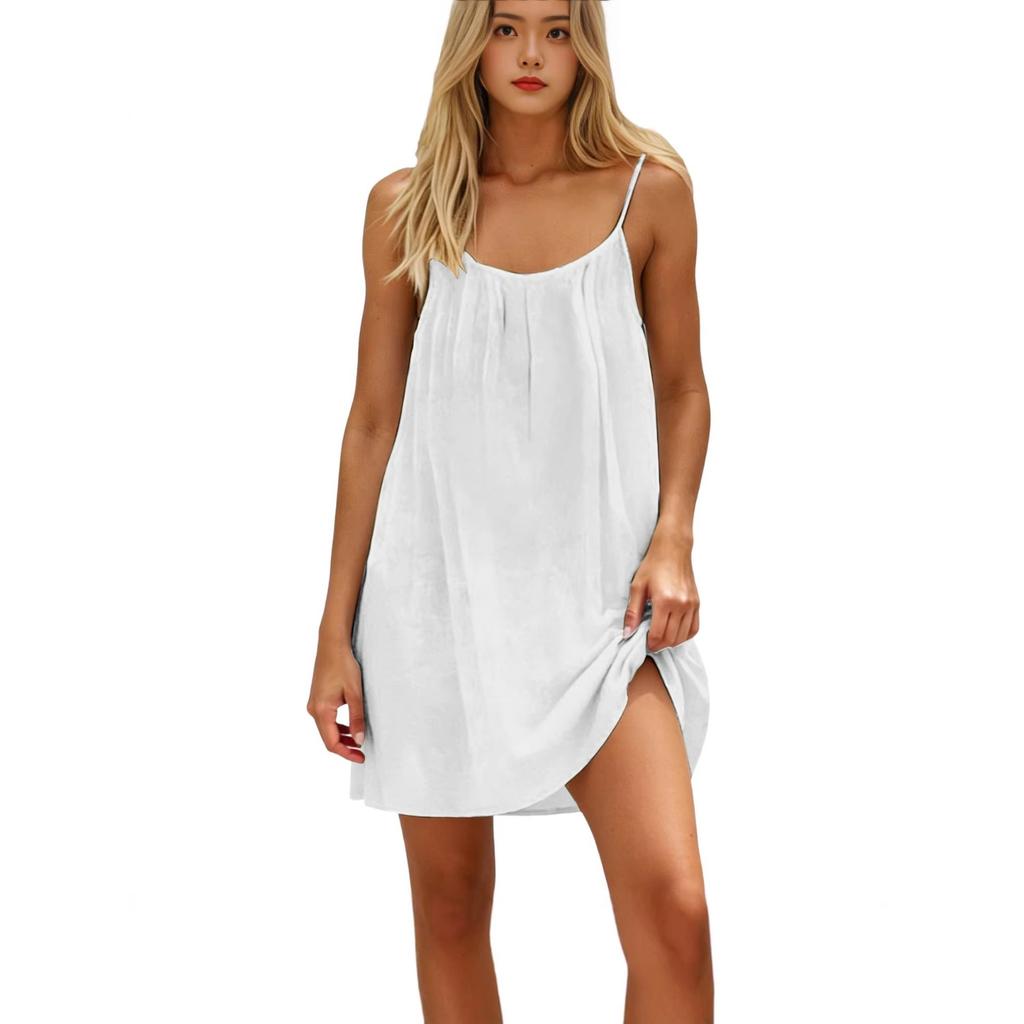 Women's Spaghetti Strap Loose Fit Mini Dress Casual Summer Solid Color Sundress
