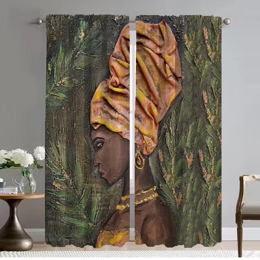 African Style Blackout Curtain for Room 2 Panel Tulle for Bedroom Partition Curtains Child Room Home Interior Curtains Shades
