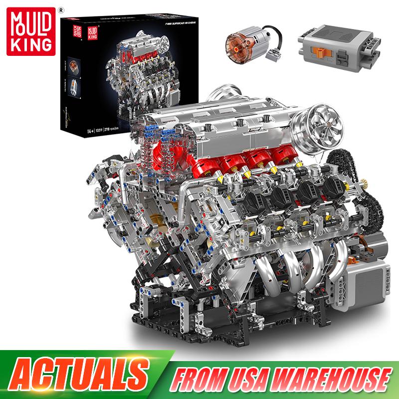 Mould King 10219 Technical Car Toys The Motorized F488 Supercar V8 Engine Building Block Assembly Engine Set Kids Christmas Gift
