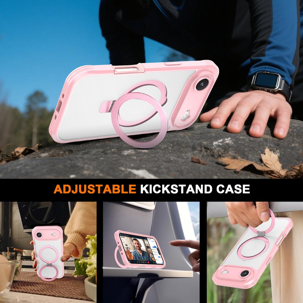 For iPhone 17 Air Case Skin Touch Solid Color TPU+PC Phone Cover with Magnetic Kickstand