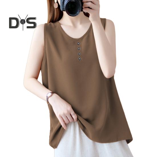 Women Vest O-Neck Sleeveless Solid Color Tank Tops Loose Fit Breathable Casual Vest Holidays Parties Daily Wear