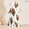 Women Plus Size Round Neck Bell Sleeve Leopard Sport Ball Print White Maxi Dress