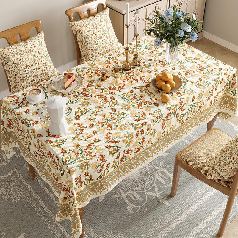 Rectangular Waterproof Cotton Linen Table Cover Flower and Bird Printed Tablecloth Anti Slip Wear-resistant Home Desktop Cover