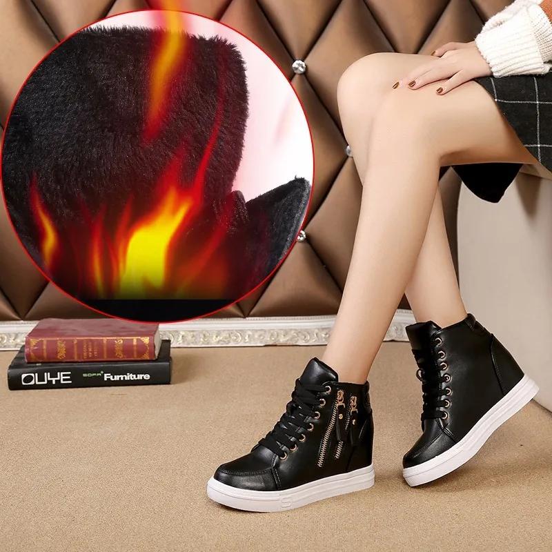 Innvendig Høydeøkning Platform Dame Støvletter Høst Vinter Dame Vulkaniserte Sko Dame Snøresko Fritid Høy Topp Kile Sneakers