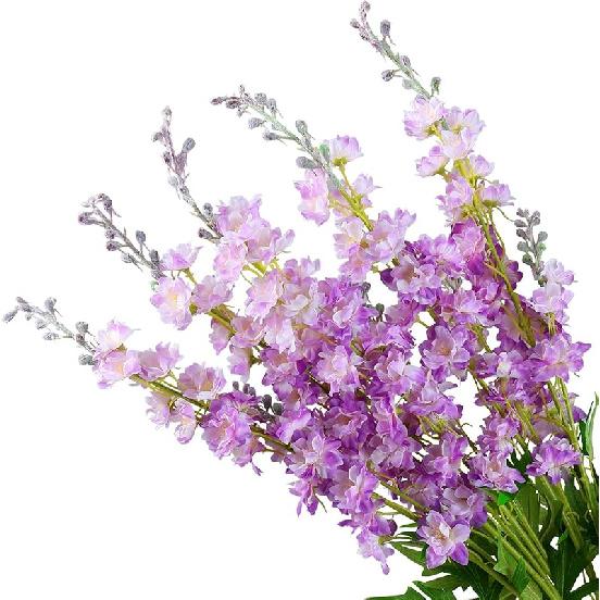 5pcs White Delphinium Artificial Flowers, 33" Silk Larkspur Faux Flower with Long Stem Fake Bouquet for Tall Floor Vase Kitchen Home Indoor Hyacinth