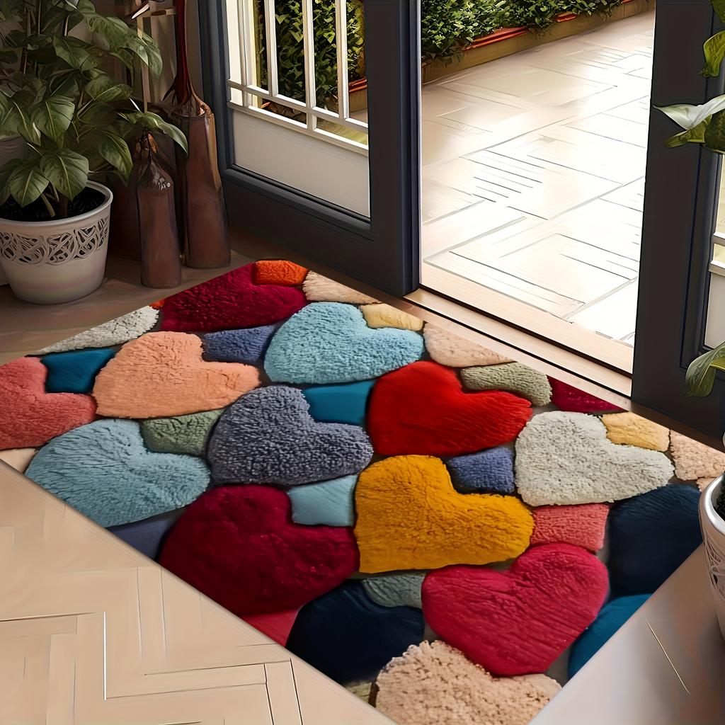 Valentine's Day Heart Pattern Mat, Soft Memory Foam Rug, Non-Slip Floor Mat for Living Room, Bathroom, Holiday Gift Home Decor