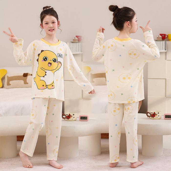 Thailand Kids' Cartoon Pajamas - Long Sleeve, Lightweight, Round Neck for Spring and Autumn - For Girls