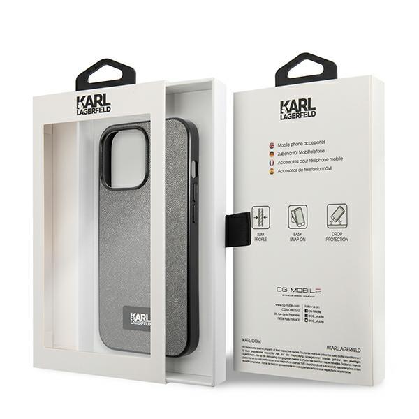 Etui Do iPhone 13 Pro Max Karl Lagerfeld Saffiano Plaque Srebrne