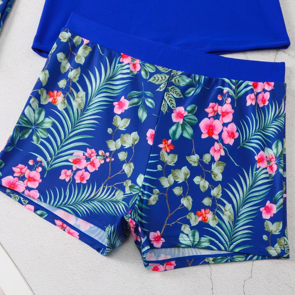 Long-Sleeve European & American Digital Print Conservative Women's Bikini Swimsuit