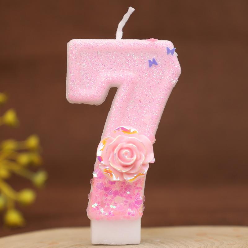 New Pink Rose Flower Creative Digital Birthday Candle Cake Decoration Party First Year Candle Shein
