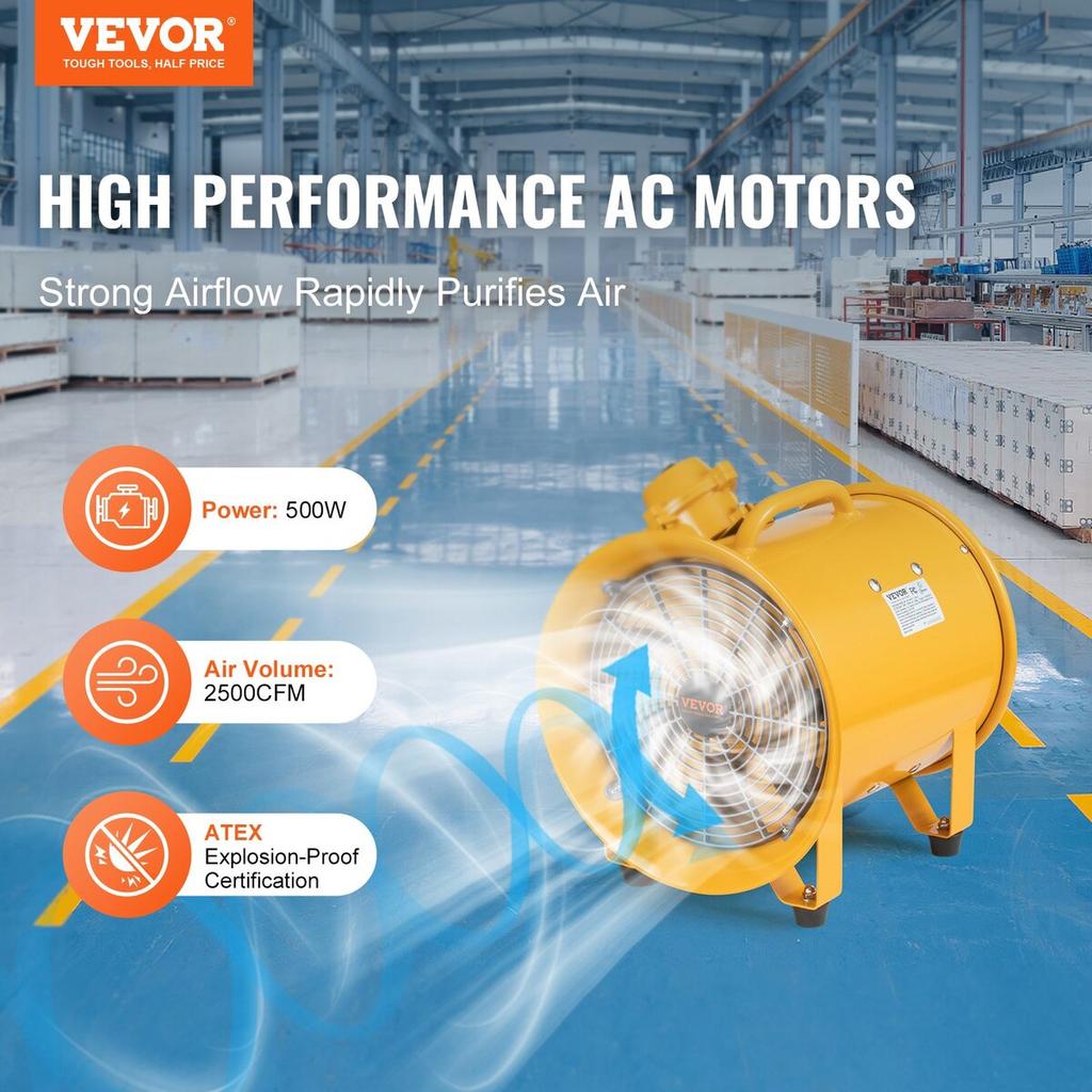 304.8mm Extractor Fan Blower Portable 3m Power Cord Ventilator Industrial