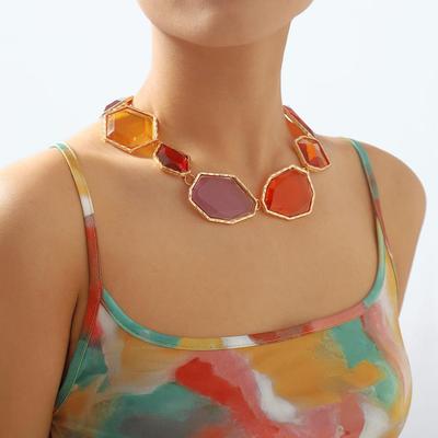 Sexy Trendy Jewelry, Personalized Fashion Exaggerated Geometric Shape, Resin Colored Earrings Necklace