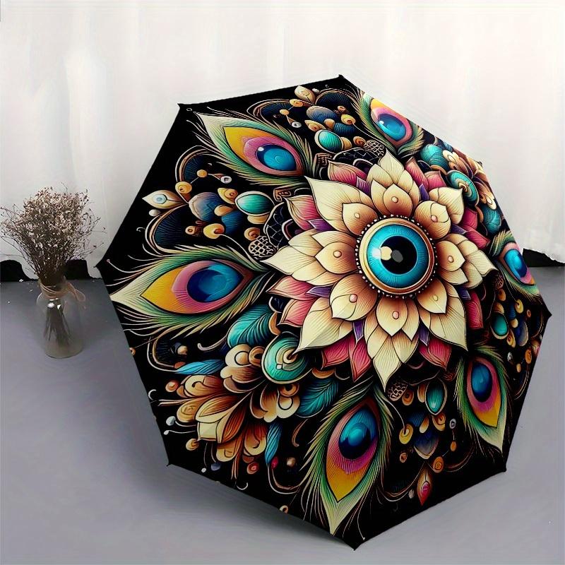1pc Peacock Feather Mandala Artwork Umbrella with Plastic Handle,Suitable for All Seasons Home Travel Outdoor UmbrellaB1824
