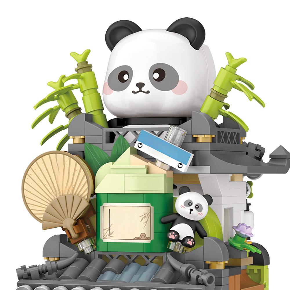 City Tea House Building Blocks Set Mini Bricks Openable Panda Construction Tea Shop Building Toys for Gift for Kids Adults