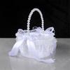 Elegant Crystal Pearls Tassels Basket For Wedding Party Decorations Handcrafted Floral Container With Silk Fabric