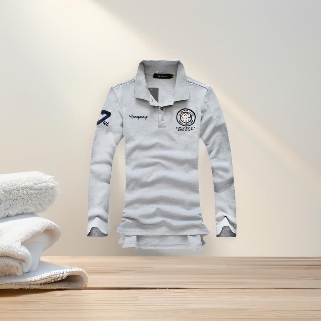 Men's New Fashion Slim Fit Long Sleeve Polo Shirt Casual Cotton Tee