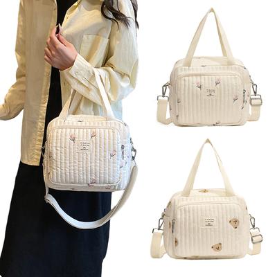 Embroidered Diaper Bag for Moms Fashionable Double Leaf Flower/Bear Baby Organiser Case Pouch with Adjustable Strap