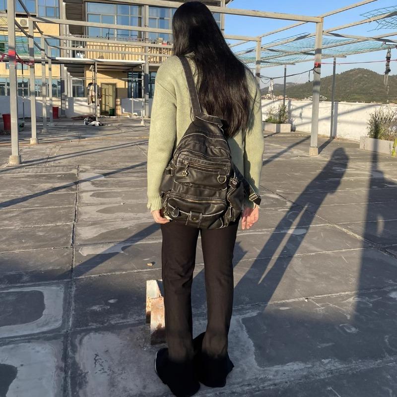 

модный винтажный женский рюкзак Y2k коричневый оригинальный повседневный мужской кожаный рюкзак большой емкости дизайнерская модная женская сумка 31X38X15cm